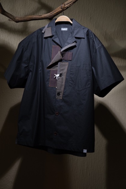 컬러 비콘 Kolor Beacon - Patch work Camp Collar Over Fit shirts - Black