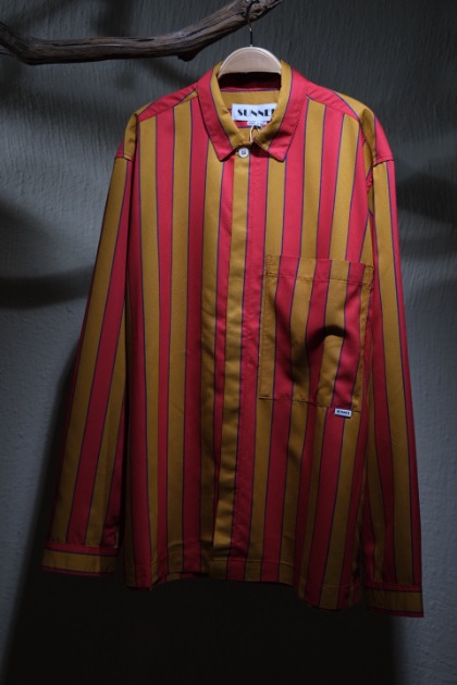 써네이 셔츠 Sunnei REGULAR SHIRT LONGSLEEVE - Red Curry Stripe