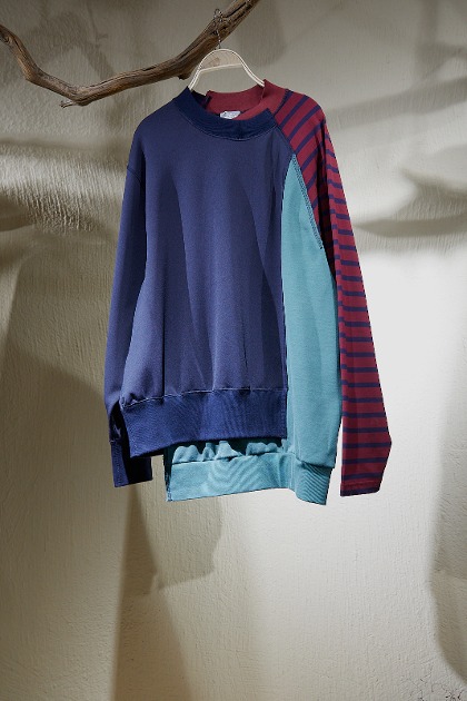 컬러 비콘 Kolor Beacon - Asymetric Combi Sweat Shirts - Navy