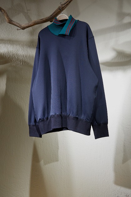 컬러 비콘 Kolor Beacon - Stripe Knit Collar Sweat Shirts - Black