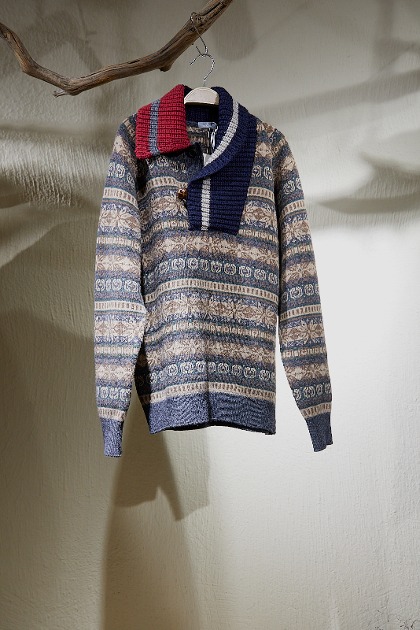 컬러 비콘 Kolor Beacon - Asymetric Collar Nordick Sweater - Navy