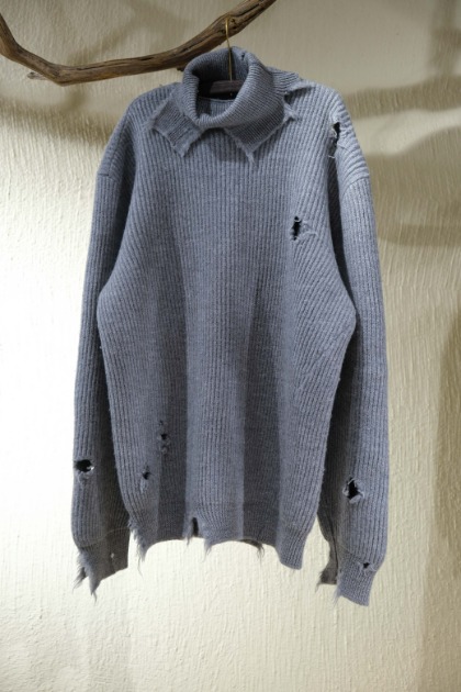 헤드 메이너 Hed Mayner Destroyed Turtleneck Pullover Sweater - Grey