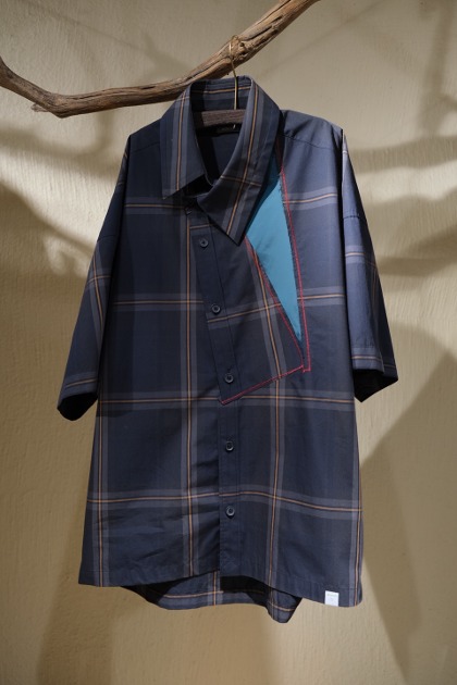 컬러 비콘 Kolor Beacon - Polo Collar Short Sleeve - Black Plaid