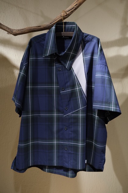 컬러 비콘 Kolor Beacon - Polo Collar Short Sleeve - Navy Plaid
