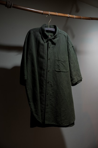 요코 사카모토 Yoko Sakamoto OPEN COLLAR SHIRT / Cotton + Linen Garment Dye - Olive