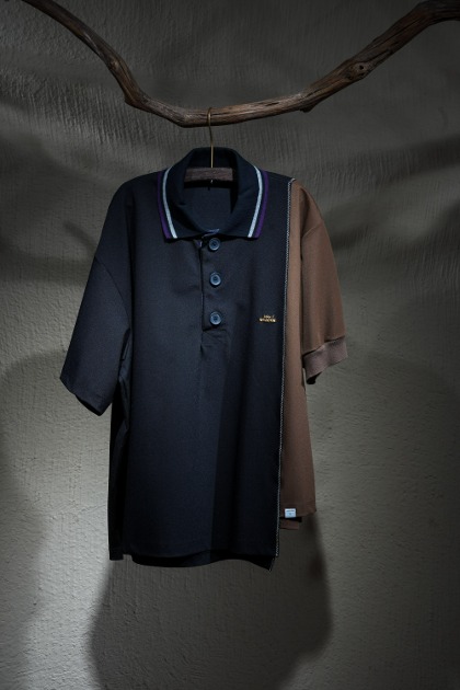 컬러 비콘 Kolor Beacon - Unbalanced Polo T-shirts 24SBM-T05234 - Black