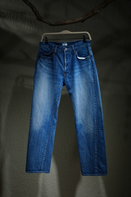 Ciota 시오타 - Suvin Cotton Straight 5 Pocket Pants - Medium Dark Blue Damage