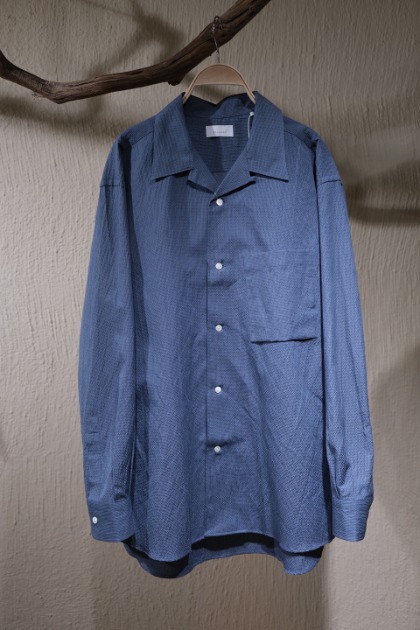플라넬 Phlannel Cotton Silk Ramie Check Open Collar Over Shirt - Grey Blue