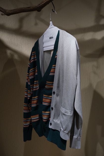 컬러 비콘 Kolor Beacon - Half Stripe Cardigan - Grey