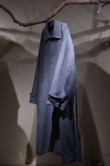 블랑 와이엠 Blanc YM Wool Twill Side Inverted Pleats Long Coat - Grey
