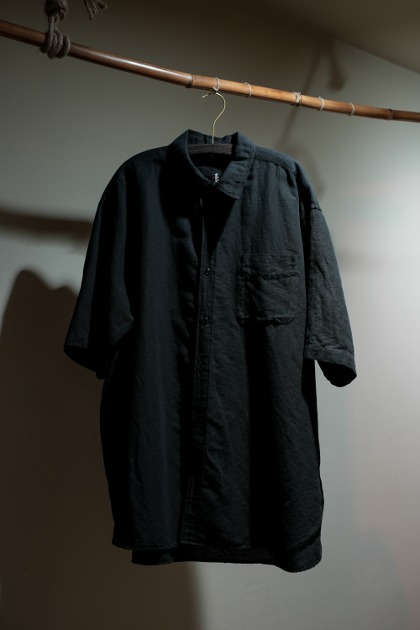 요코 사카모토 Yoko Sakamoto OPEN COLLAR SHIRT / Cotton + Linen Garment Dye - Black