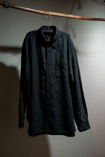 요코 사카모토 Yoko Sakamoto REGULAR COLLAR SHIRT / Cotton + Linen Garment Dye - Black