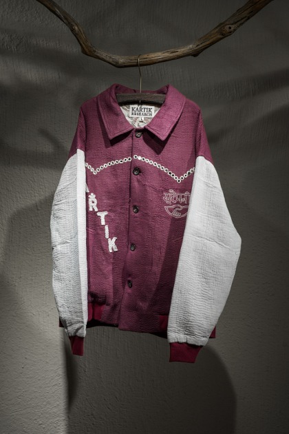 카르틱 리서치 x S.W.C Kartik Research x S.W.C Hand Embroidered Varsity Jacket - Maroon/White