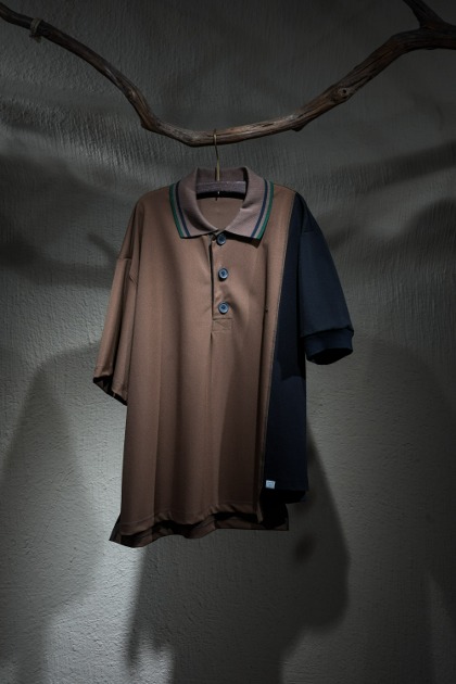 컬러 비콘 Kolor Beacon - Unbalanced Polo T-shirts 24SBM-T05234 - Brown